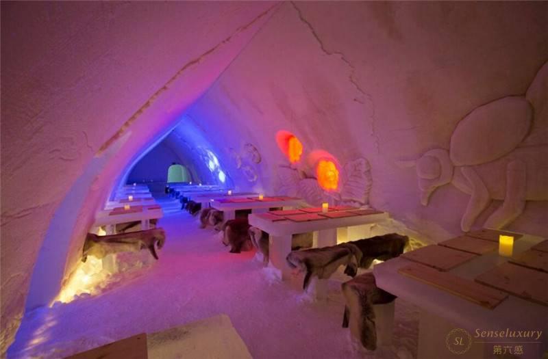 芬兰罗瓦涅米玻璃穹顶雪屋餐区